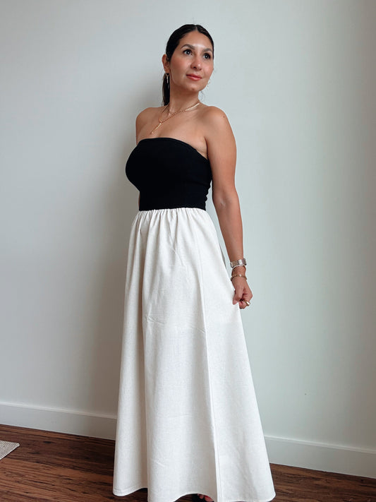 Strapless Mixed Linen Dress