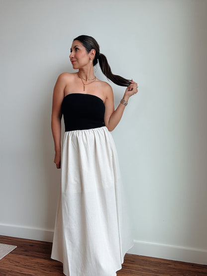 Strapless Mixed Linen Dress