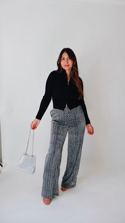 Black Two Way Open Zipper Sweater Top