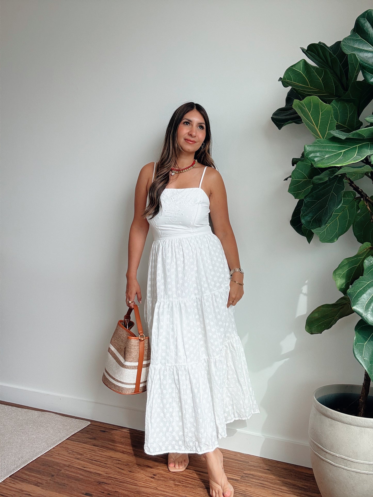 Eyelet White Midi Dress
