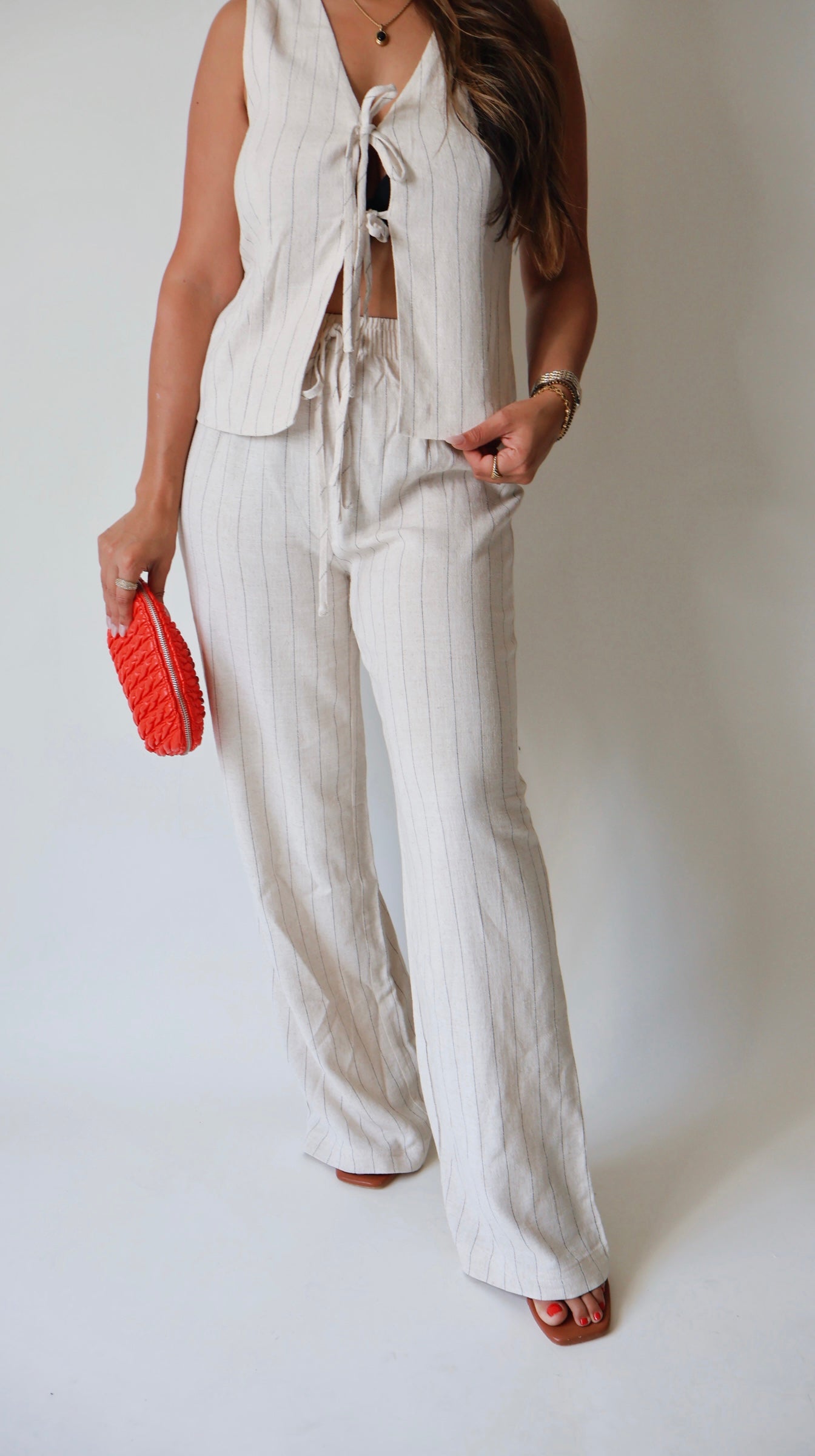 Oatmeal Pinstriped Linen Pants
