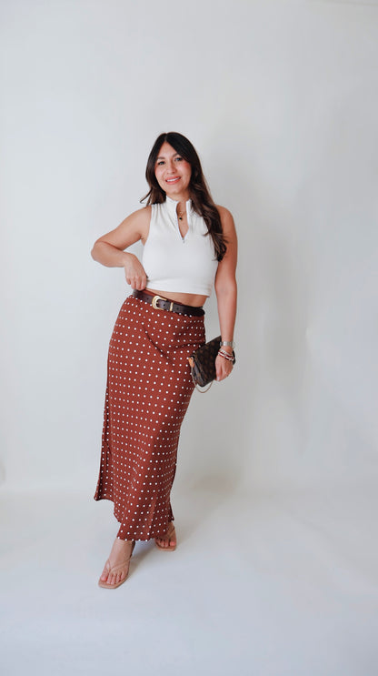 Chestnut Polka Dot A-Line Skirt