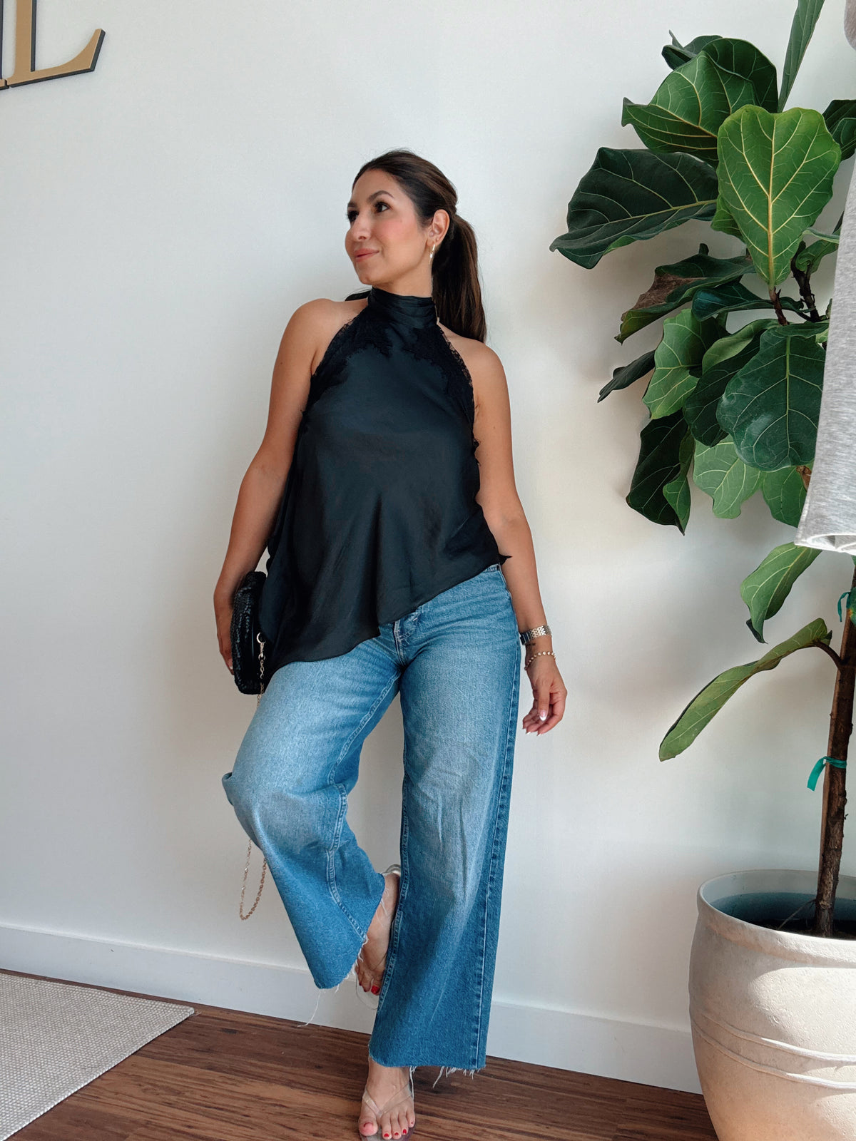 Melly Black Satin Top