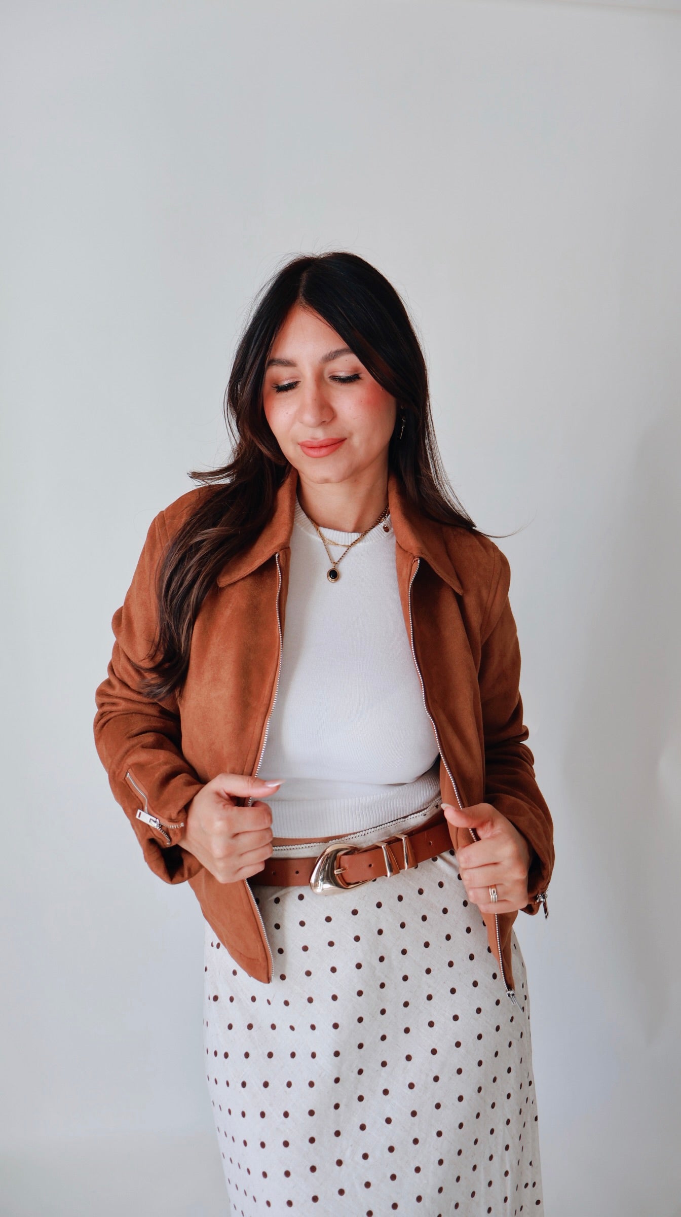 Camel Suede Zip Up Jacket