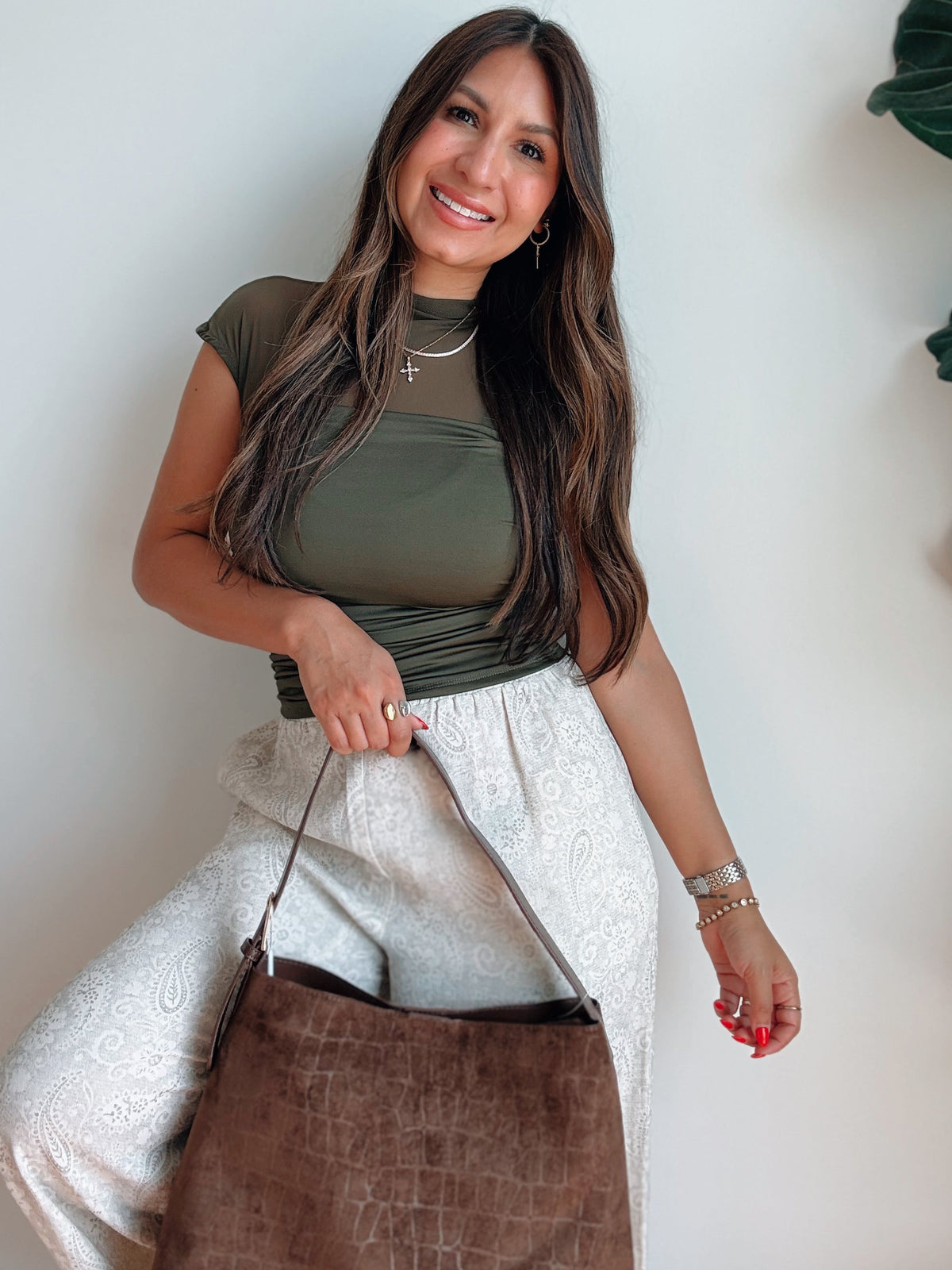 Olive Sheer Mock Neck