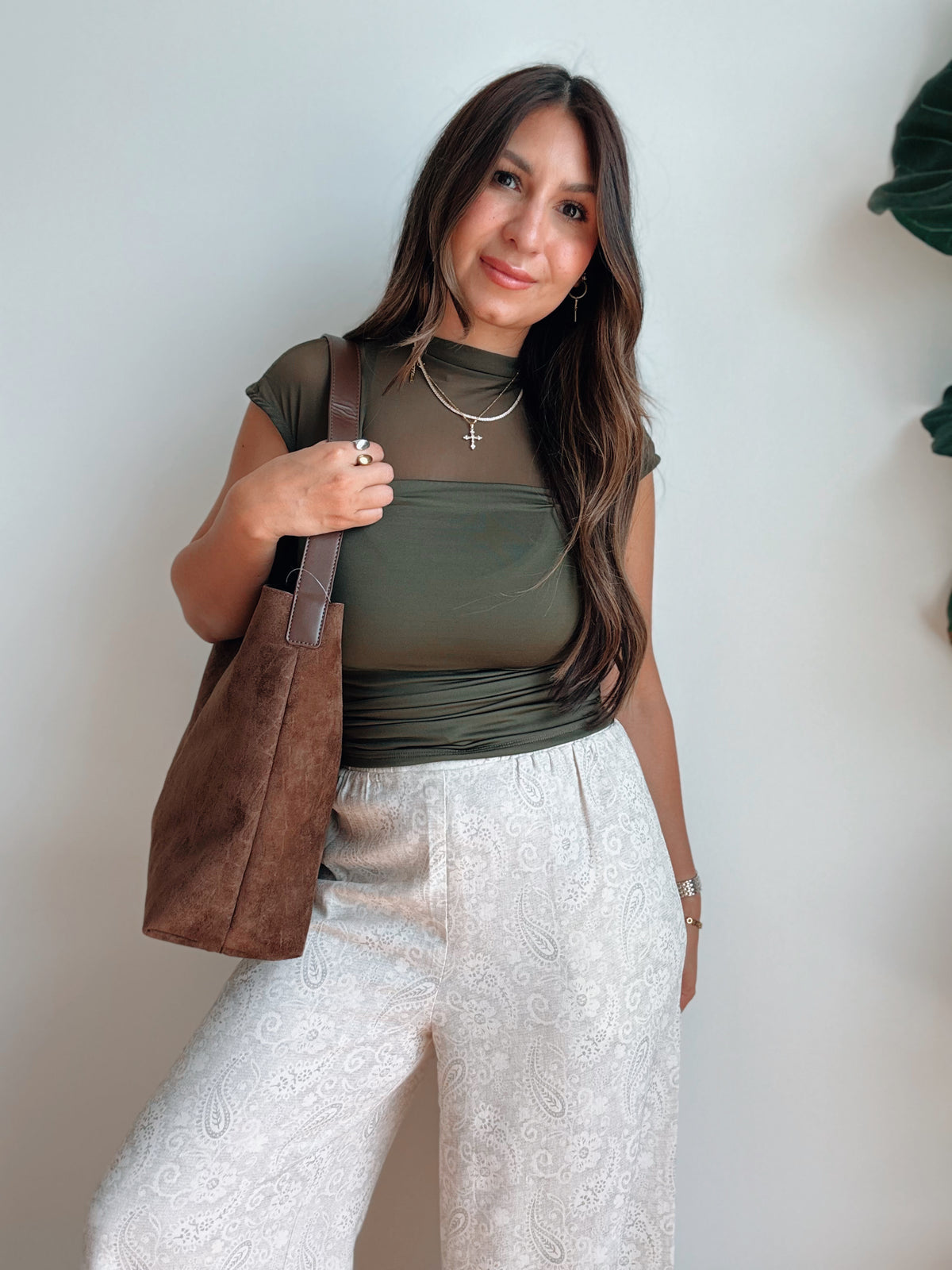Olive Sheer Mock Neck