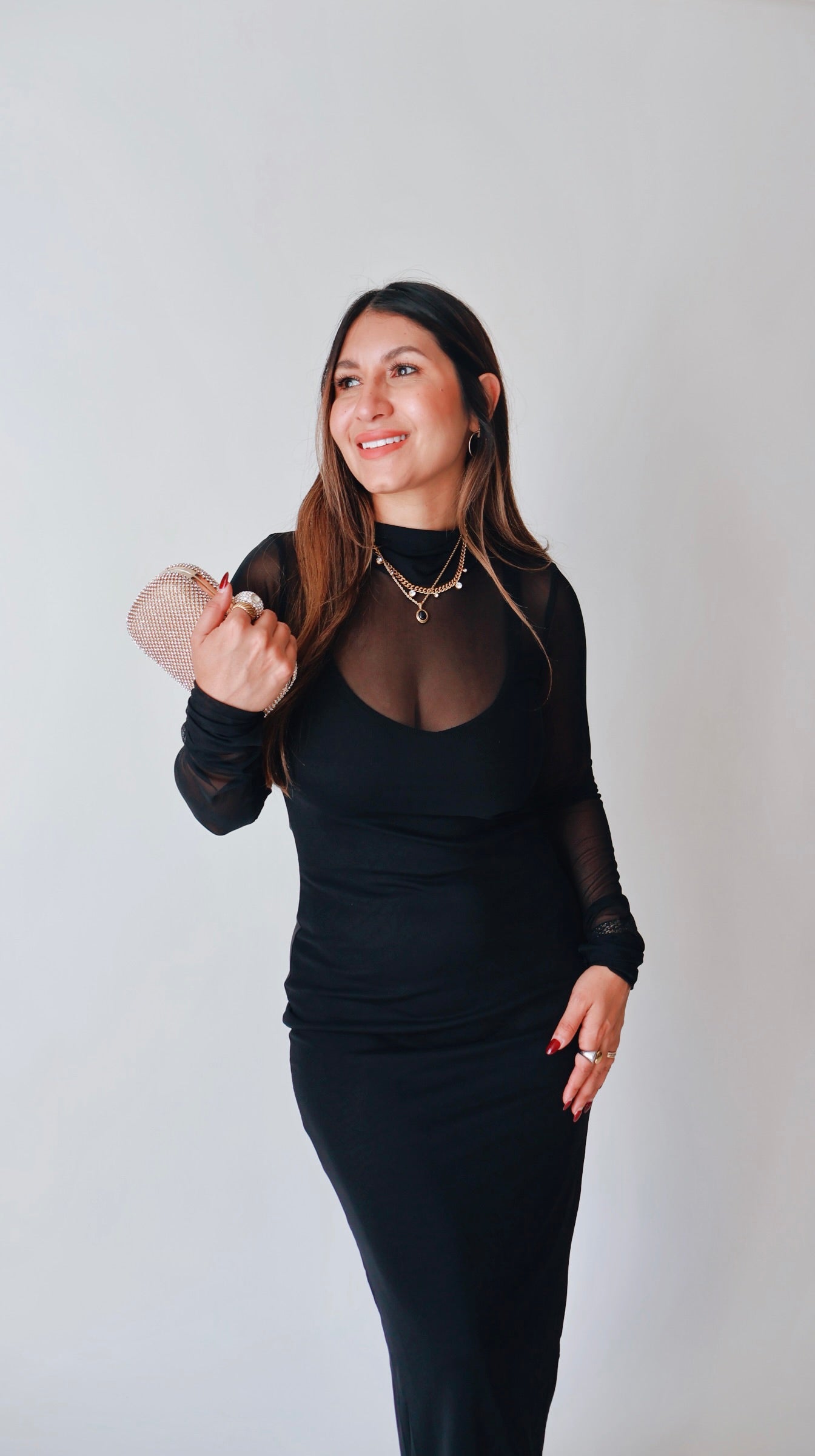 Black Mesh Sheer Maxi Dress