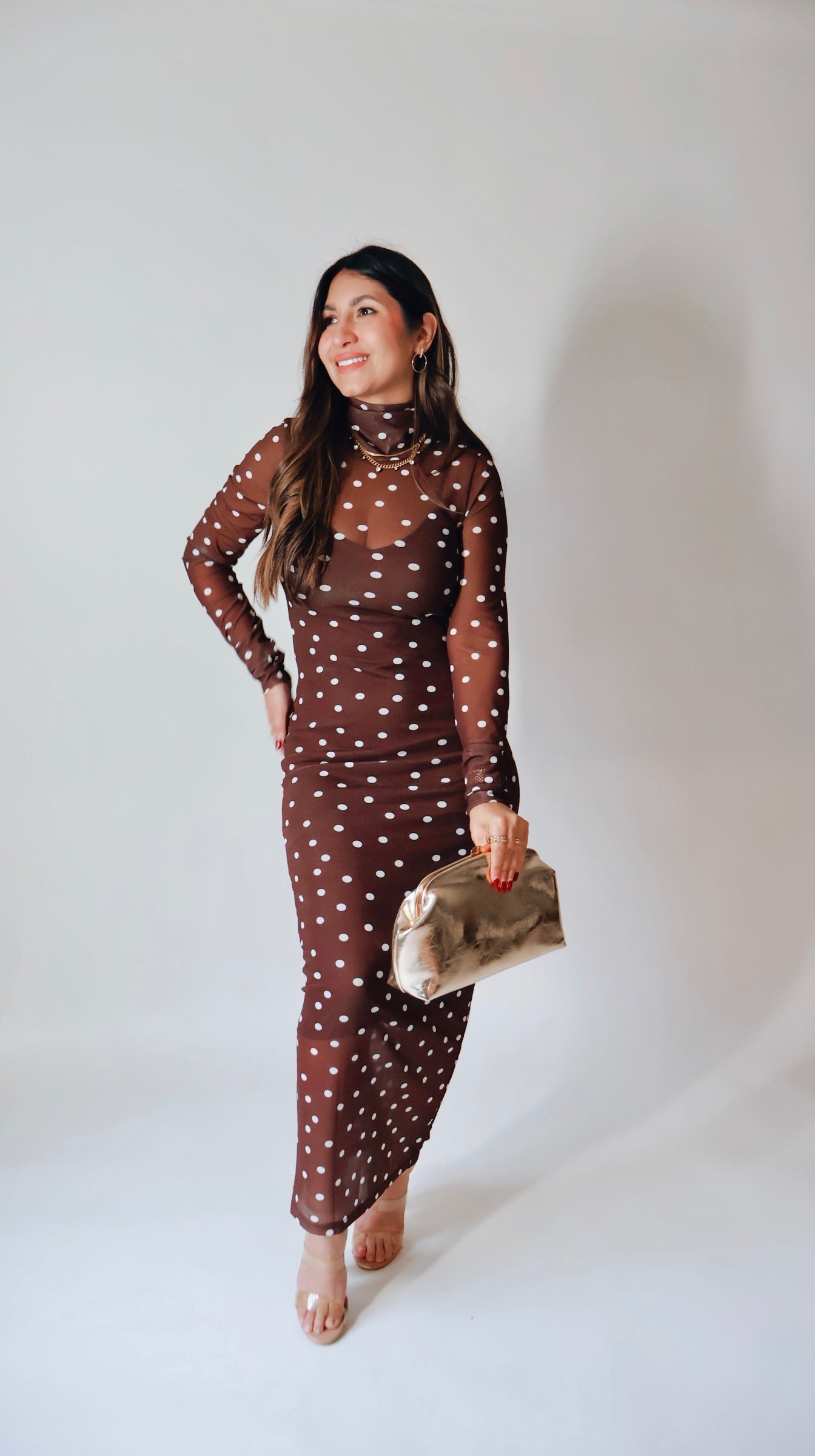 Chocolate Polka Dot Mesh Dress