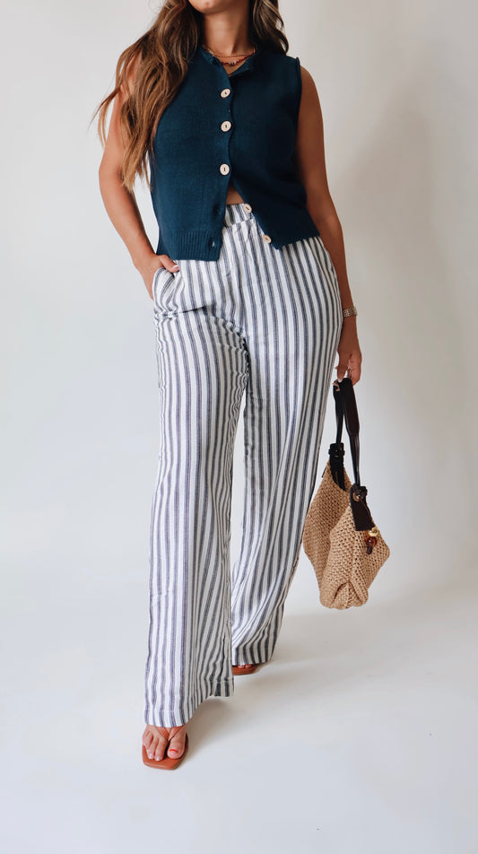 Lux Striped Navy Linen Pants
