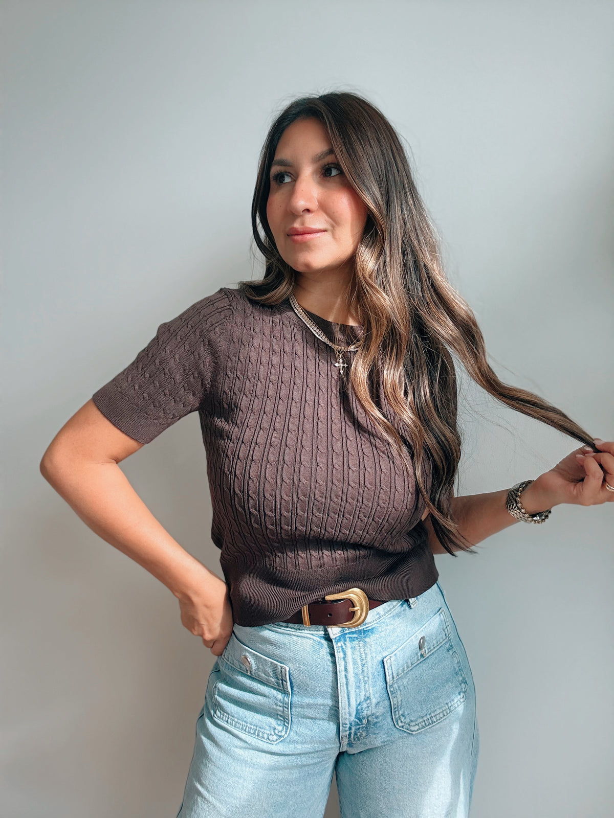 Everyday Brown Knit Blouse