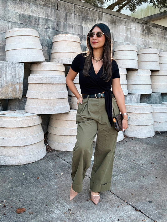 Wide Twill Olive Slacks