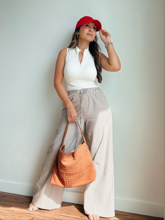 Chocolate Striped Linen Pants