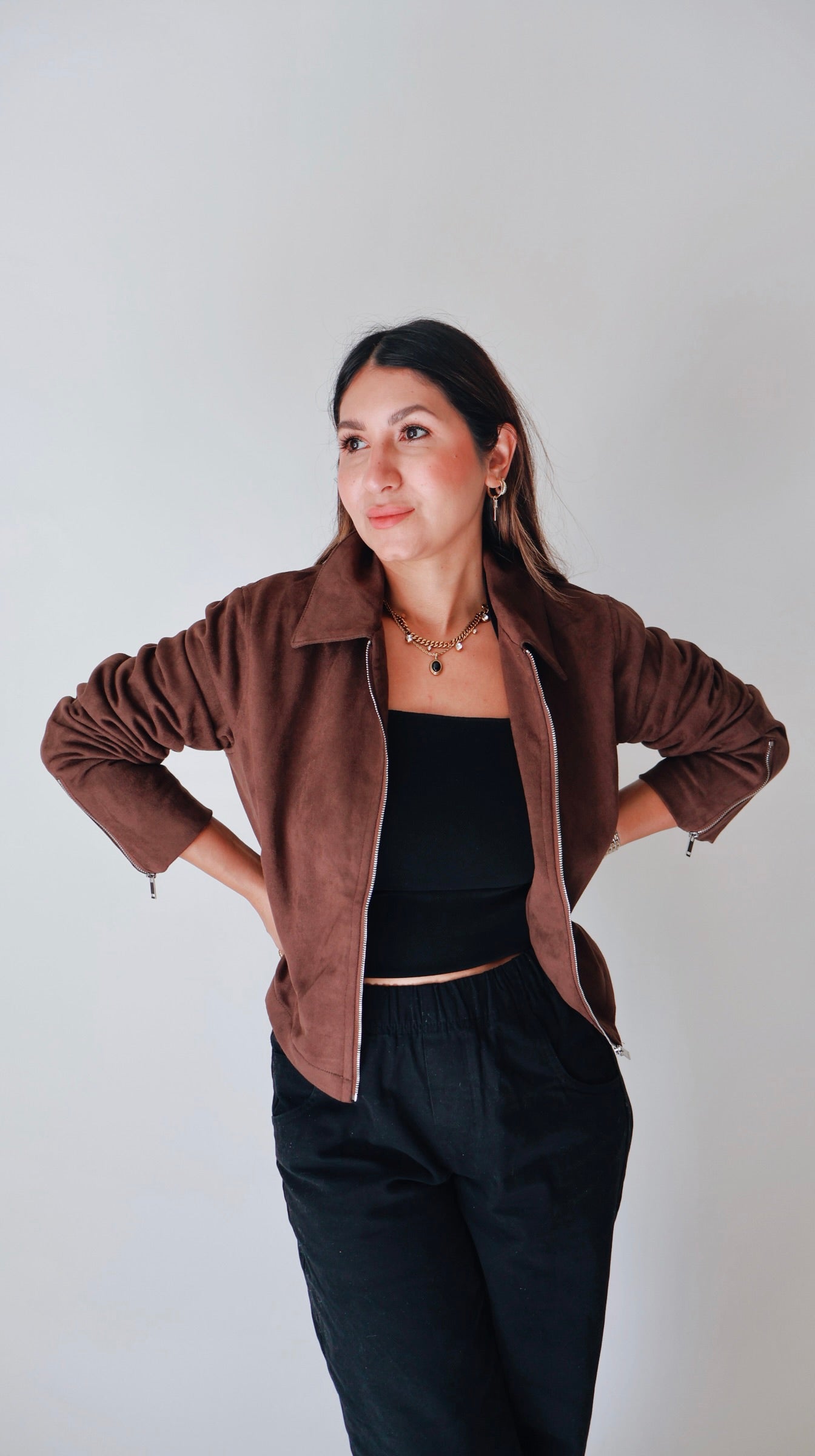 Collared Suede Zip Up Jacket