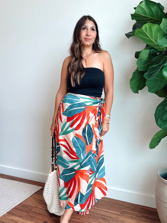 Lagoon Daze Round Hem Midi Wrap Skirt