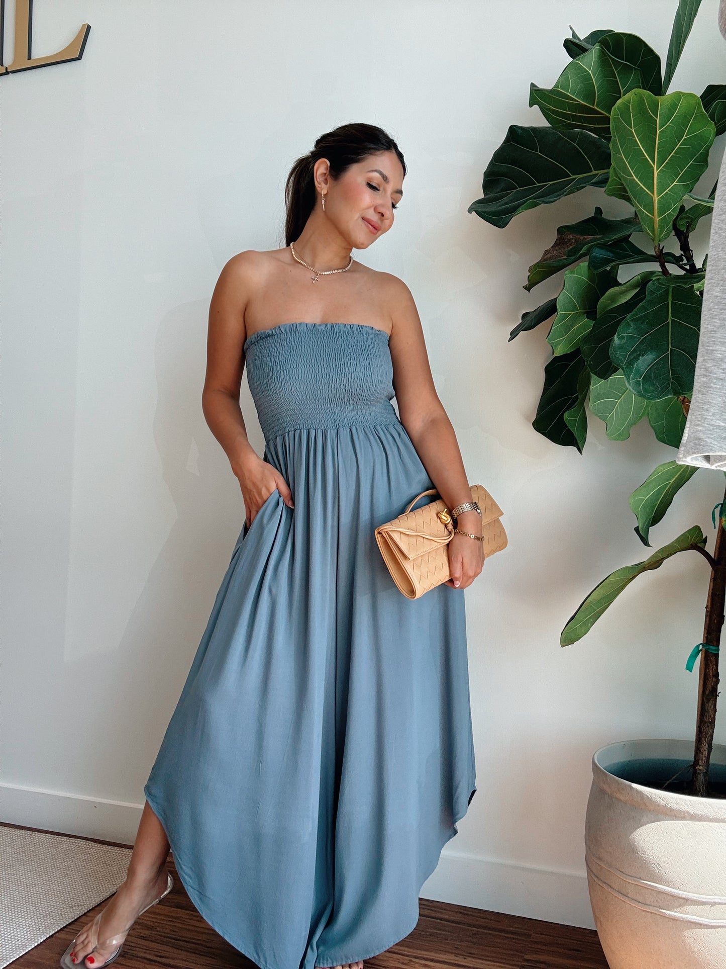 Slate Smocked Jumpsuit