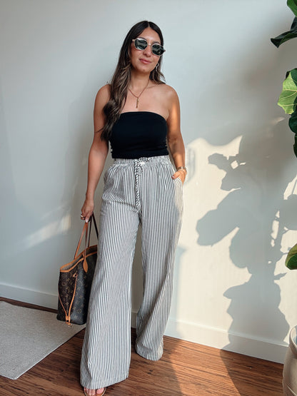 Black Charcoal Striped Linen Pants