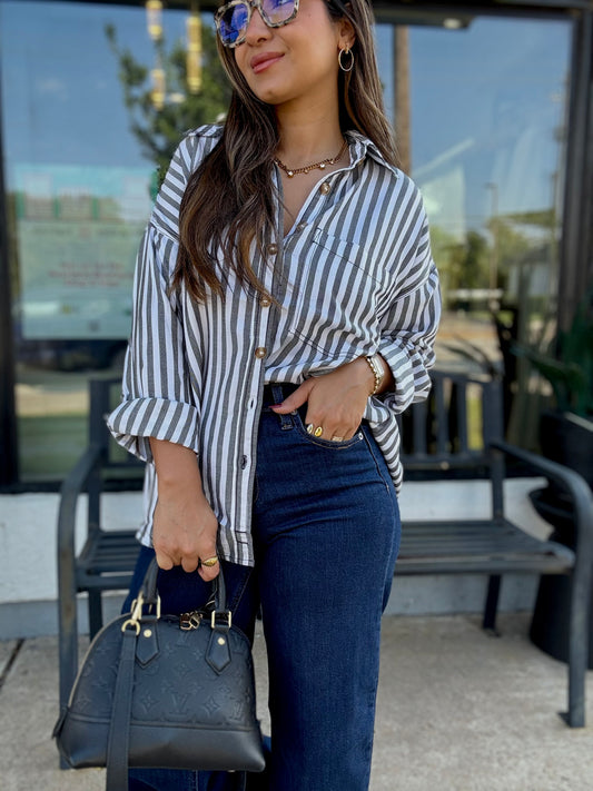 Relaxed Black Striped Button-down