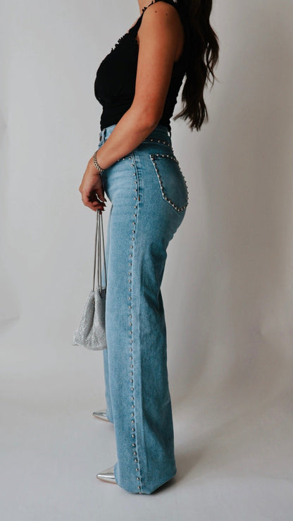 Jenna Wide Leg Studded Jeans