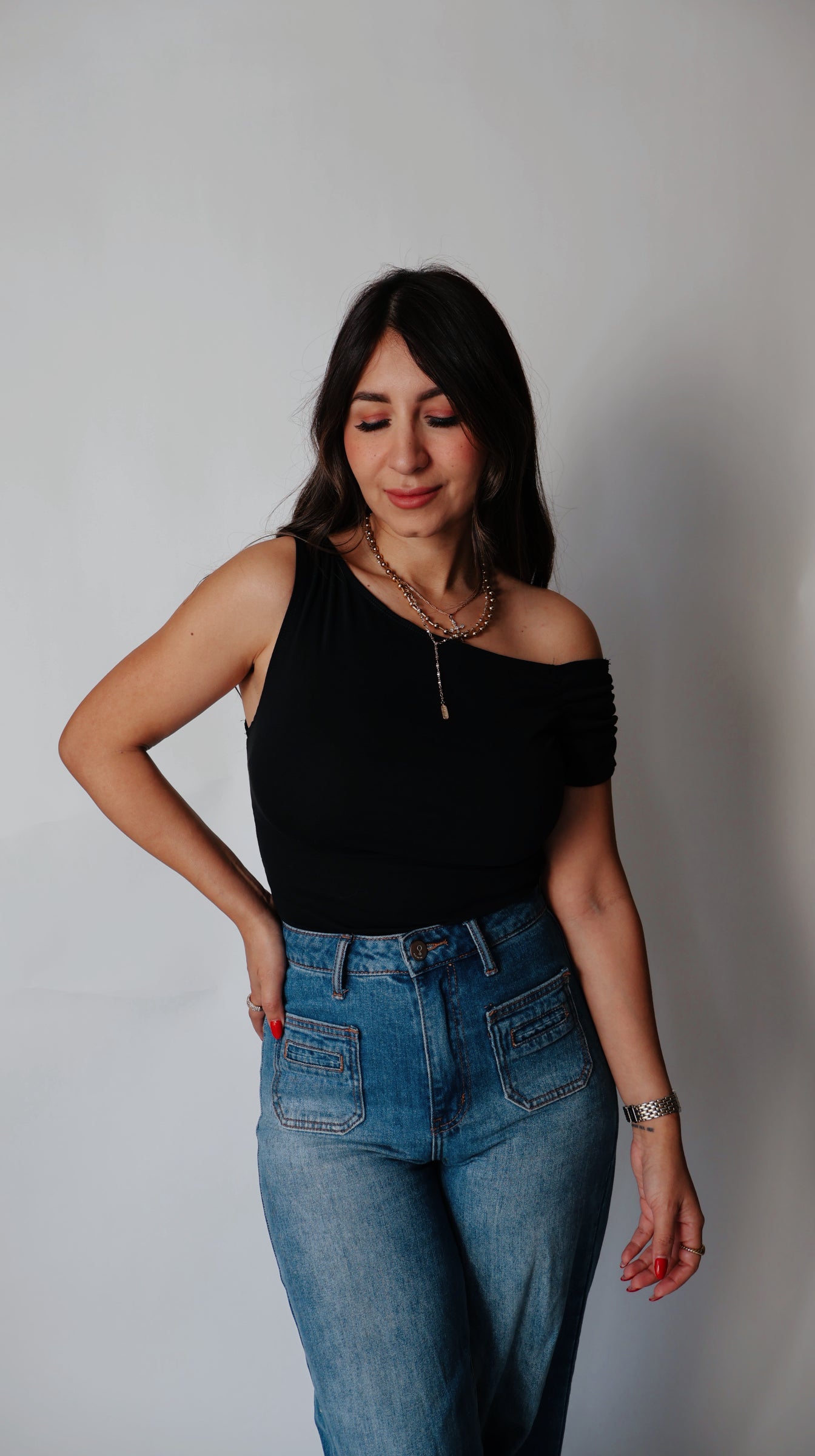 Black Side Shoulder Top