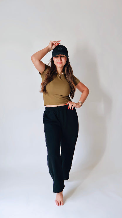 Soft Ribbed Camo Green Top