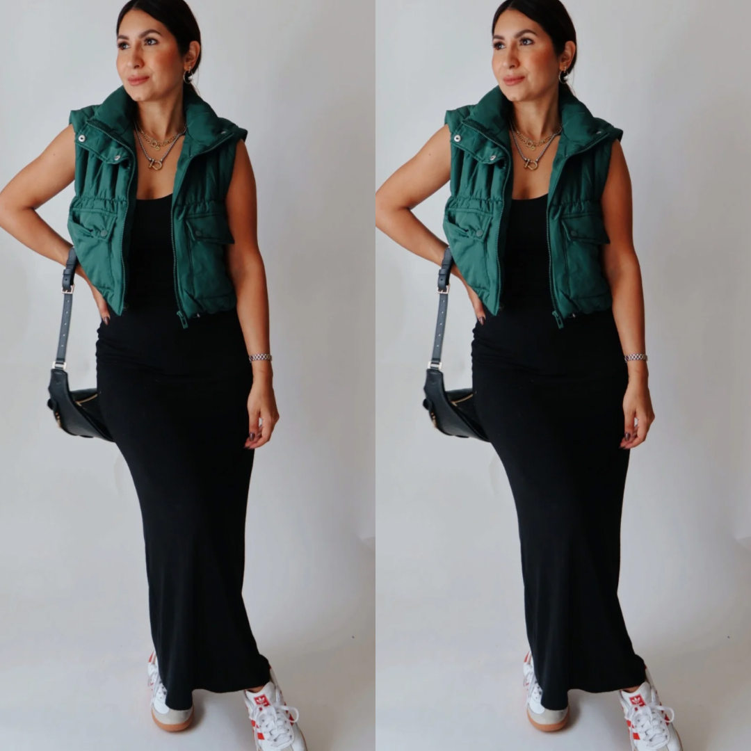 Cropped cargo puffer vest Green