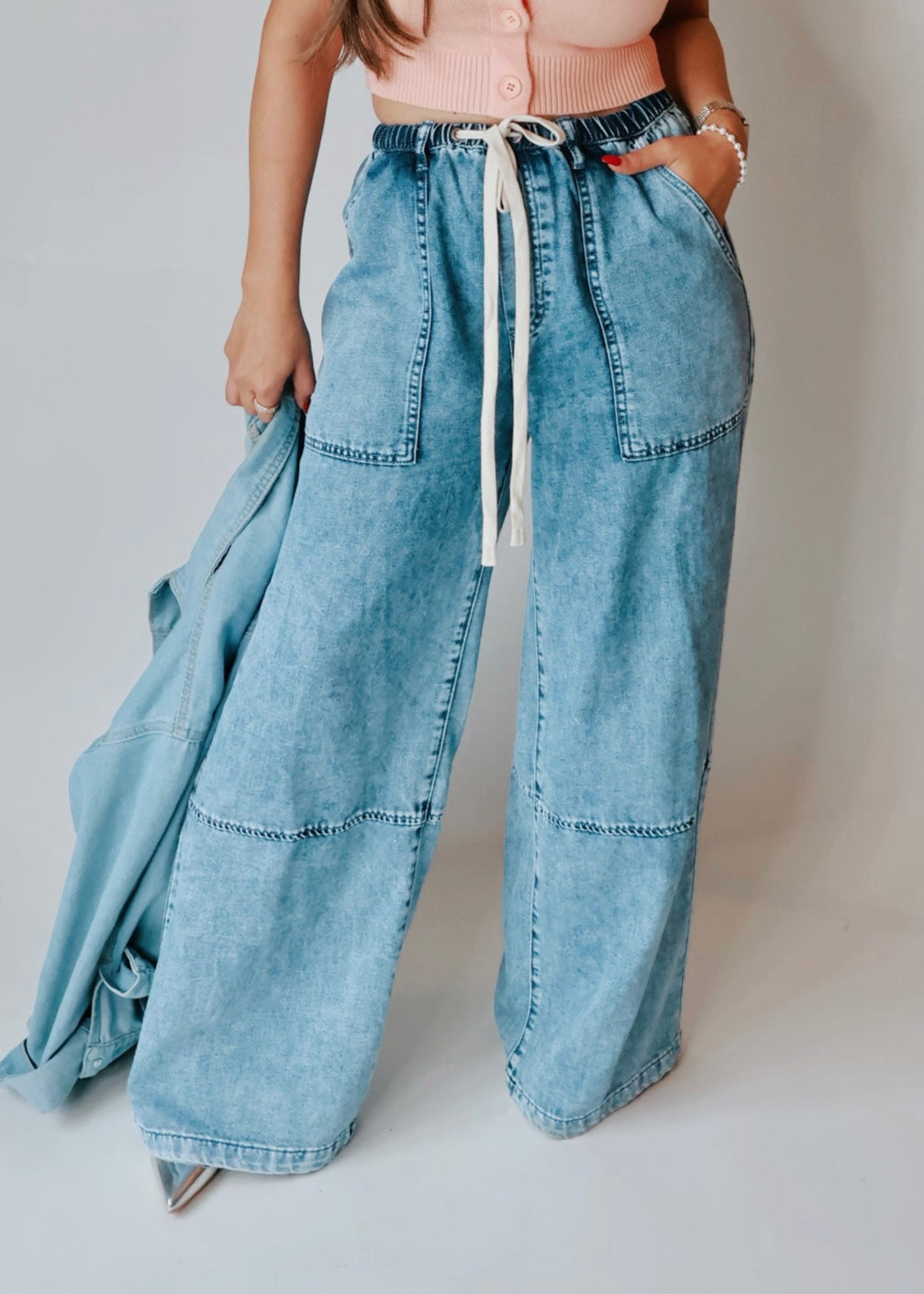 Dakota Wide-Leg Denim Drawstring Pants