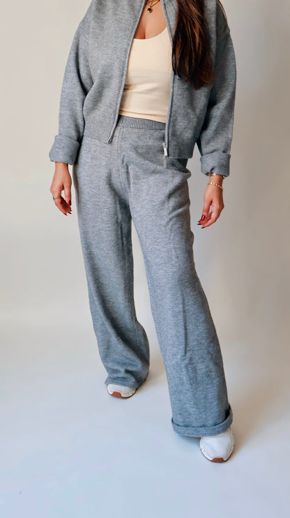 Gray Knit Sweater Wide Leg Pants