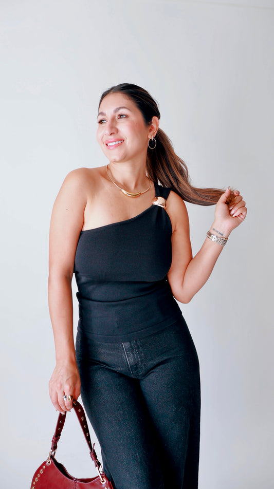 Gold Charm One Shoulder Top
