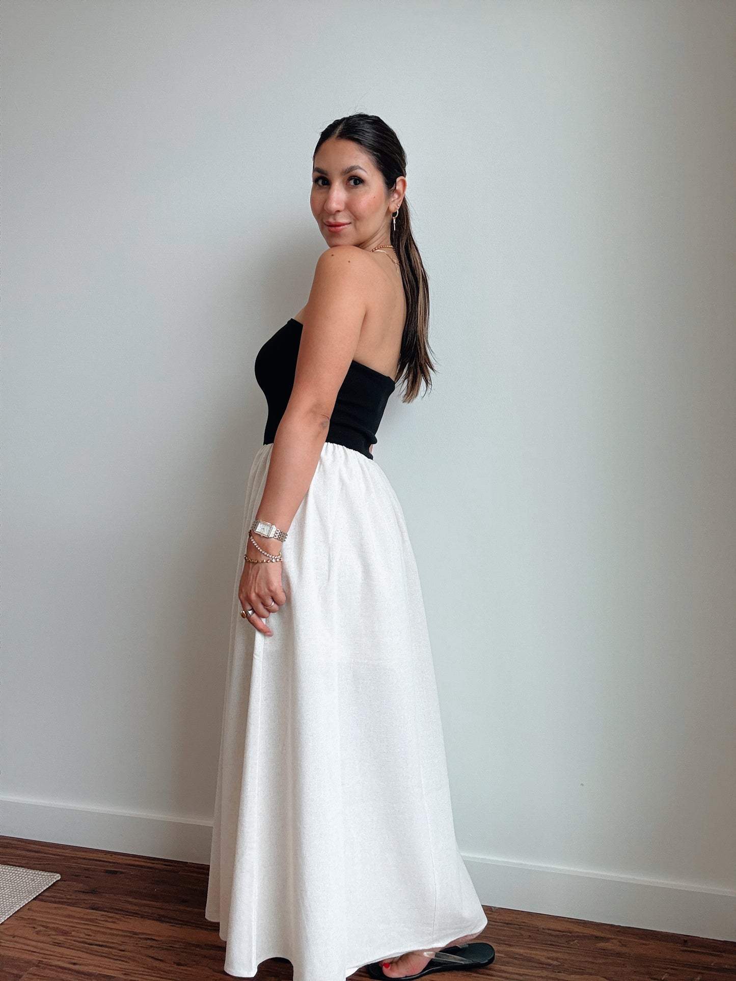Strapless Mixed Linen Dress