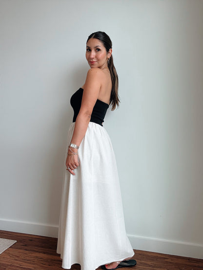 Strapless Mixed Linen Dress