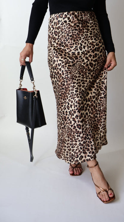 Ferrah Satin Leopard Skirt