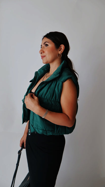 Cropped cargo puffer vest Green