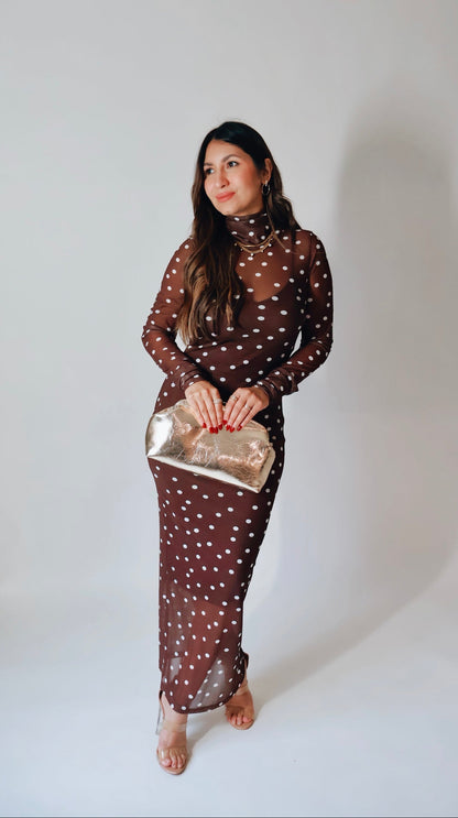Chocolate Polka Dot Mesh Dress