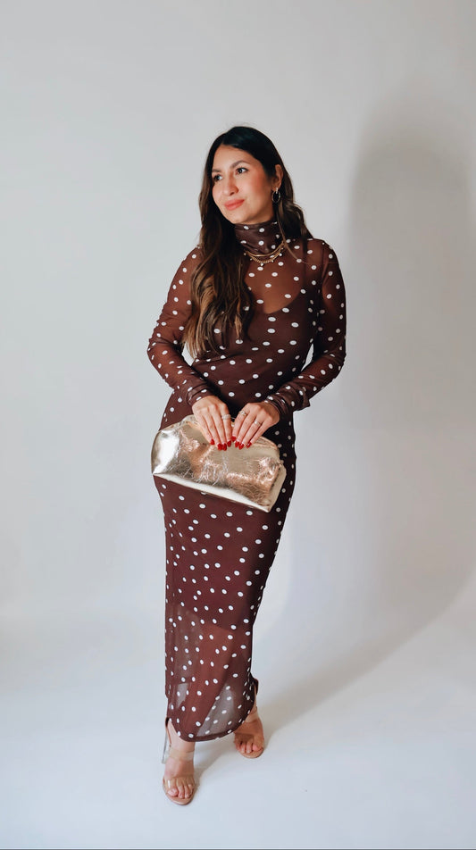 Chocolate Polka Dot Mesh Dress