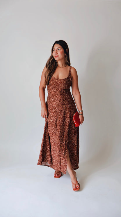 Wild Leopard Midi Slit Dress