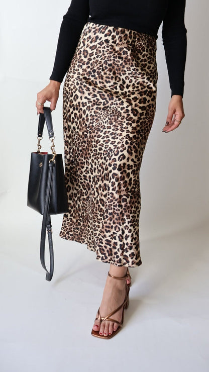 Ferrah Satin Leopard Skirt