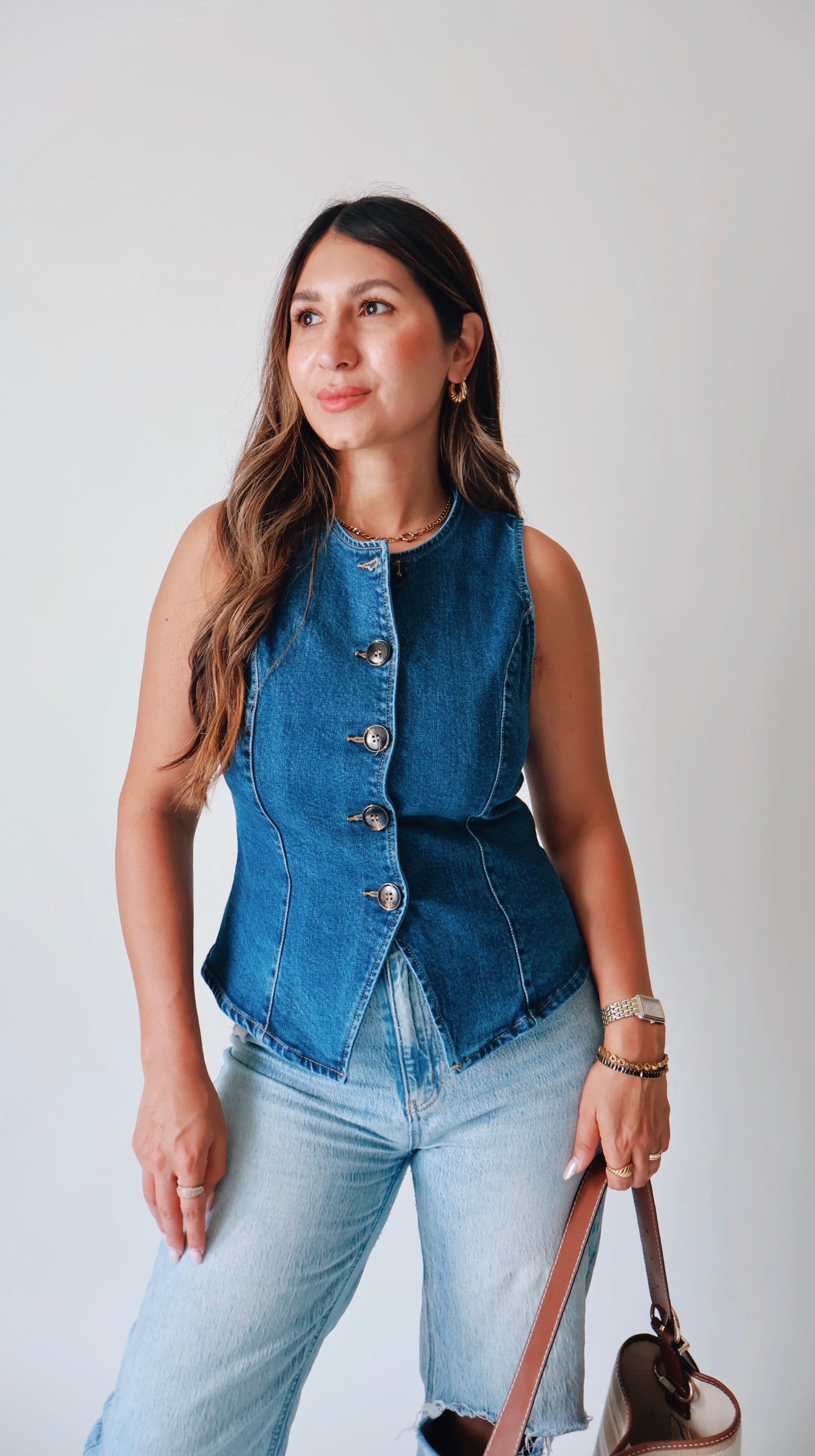 Fitted Button Down Denim Vest