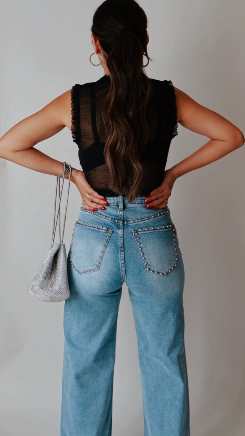 Jenna Wide Leg Studded Jeans