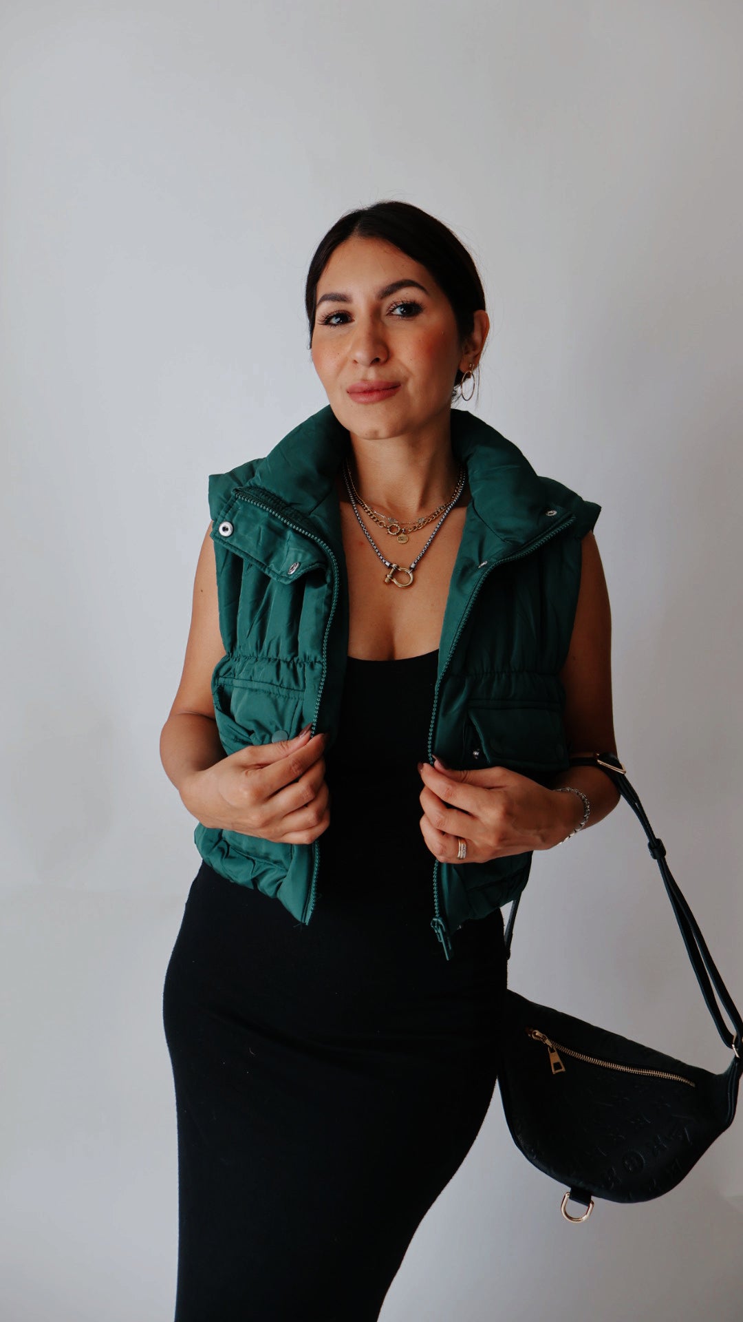 Cropped cargo puffer vest Green