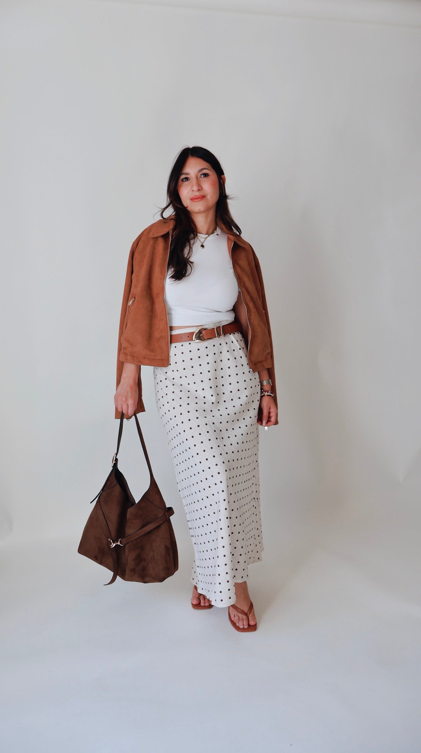 Natural Linen Polka Dot A-Line Skirt