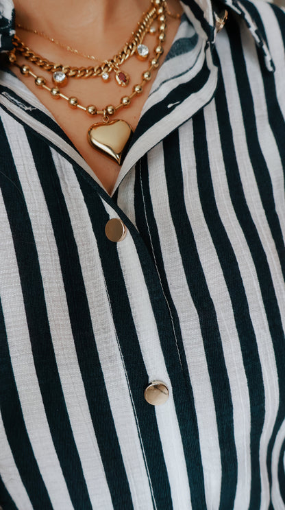 Navy Linen Striped Blouse