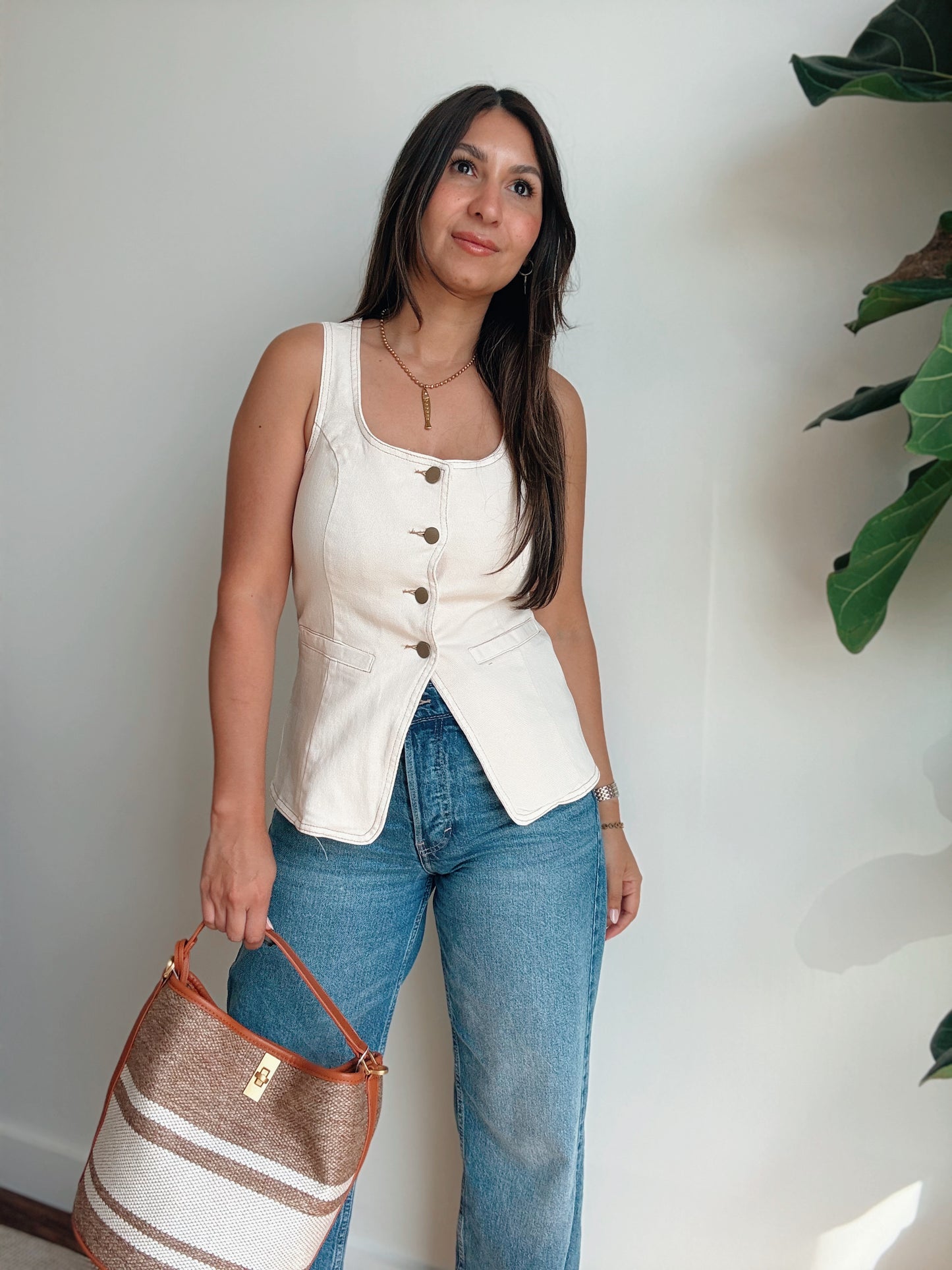 Cream Denim Vest