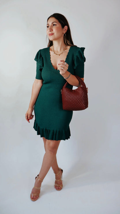 Ava Ruffle Green Dress