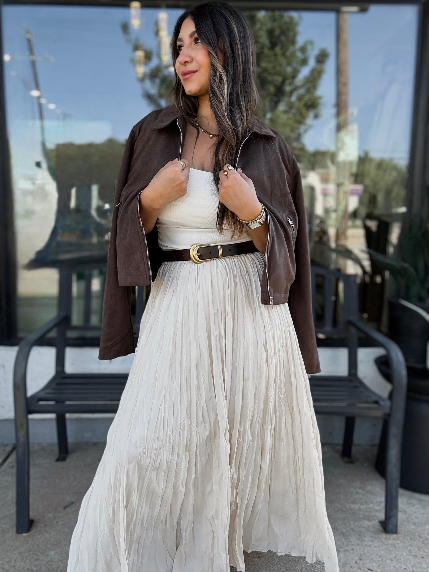 Elle Cream Crinkle Skirt