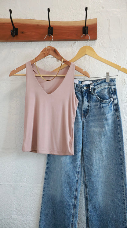 Basic Soft V-neck Taupe Tank Top
