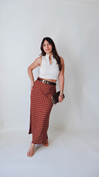 Chestnut Polka Dot A-Line Skirt
