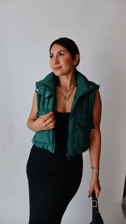 Cropped cargo puffer vest Green