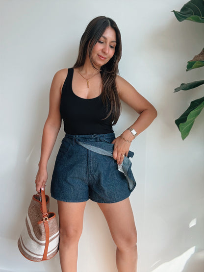 Dark Denim Wrap Skort
