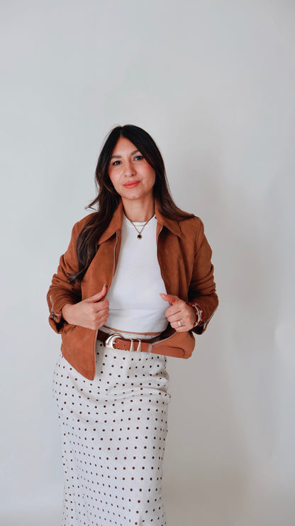Camel Suede Zip Up Jacket