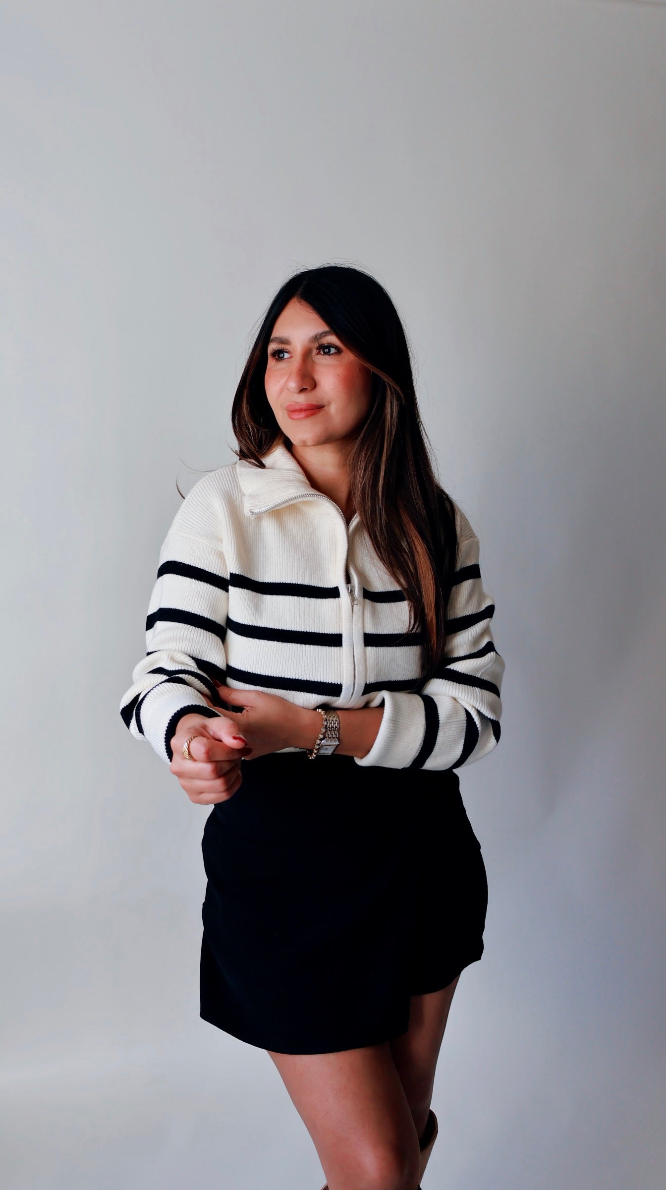 Henlena Striped Zip Up Sweater